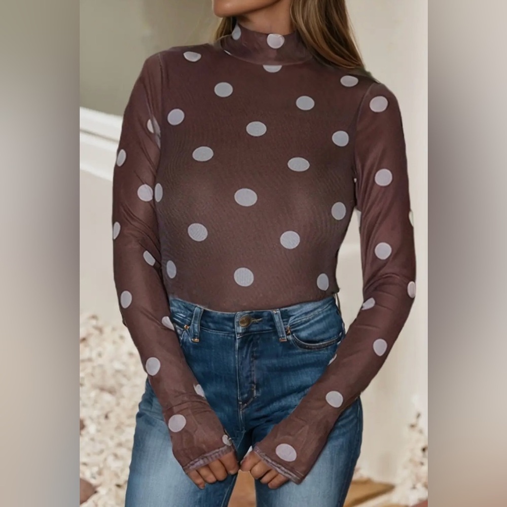 162. Dotty mesh bodysuit, brown, various sizes